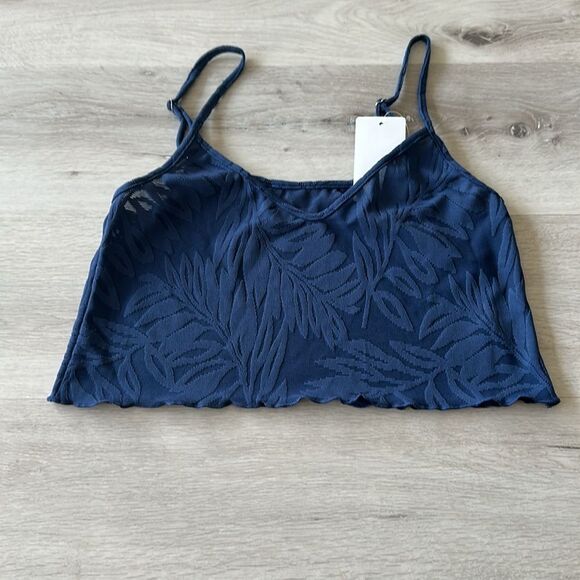 Wicked Weasel Sexy 9219 Peachy Palms Crop Top Navy M NWT - Picture 8 of 15